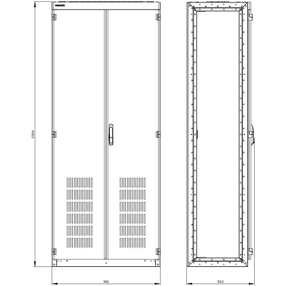 Dessin technique d'un placard avec vue de face et vue latérale. Les dimensions sont de 600 mm de largeur, 624 mm de hauteur et 343 mm de profondeur.
