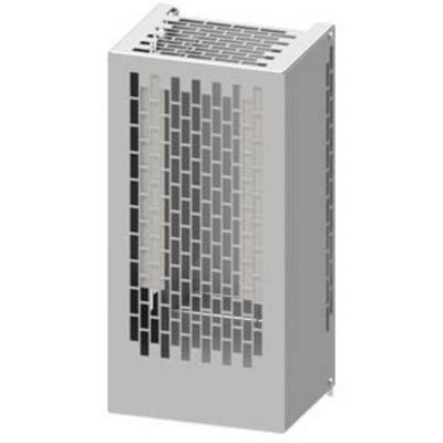 Un radiateur argenté avec des fentes de ventilation verticales sur la façade, adapté aux espaces intérieurs modernes.