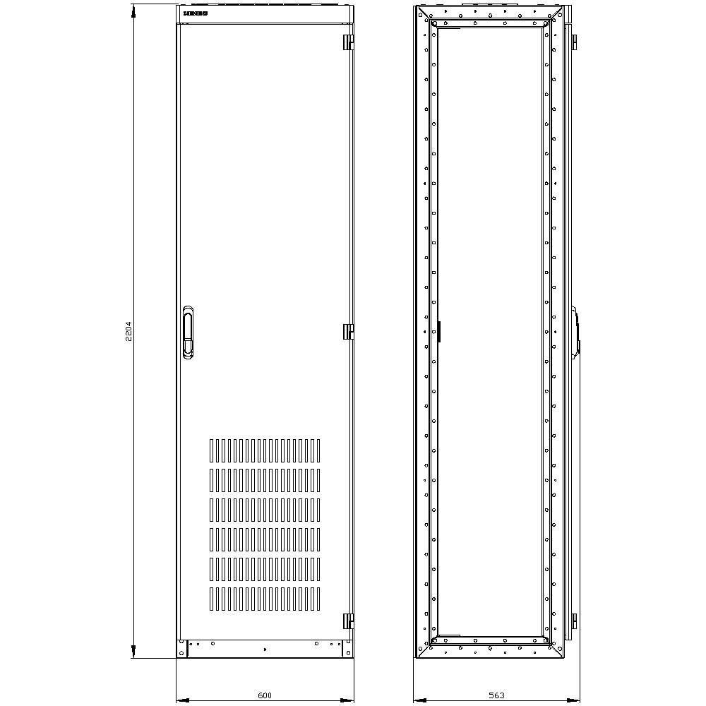 Un diagramme technique d'un placard rectangulaire avec deux vues : vue de face et vue latérale. Dimensions : 2254 mm de hauteur, 600 mm de largeur.