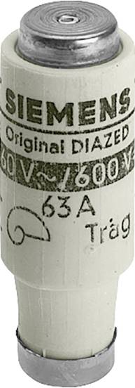 'SIEMENS Origine DIAZED 500V~/600V—, 63A, Fusible à action lente, forme cylindrique, principalement blanc cassé avec des embouts argentés.'