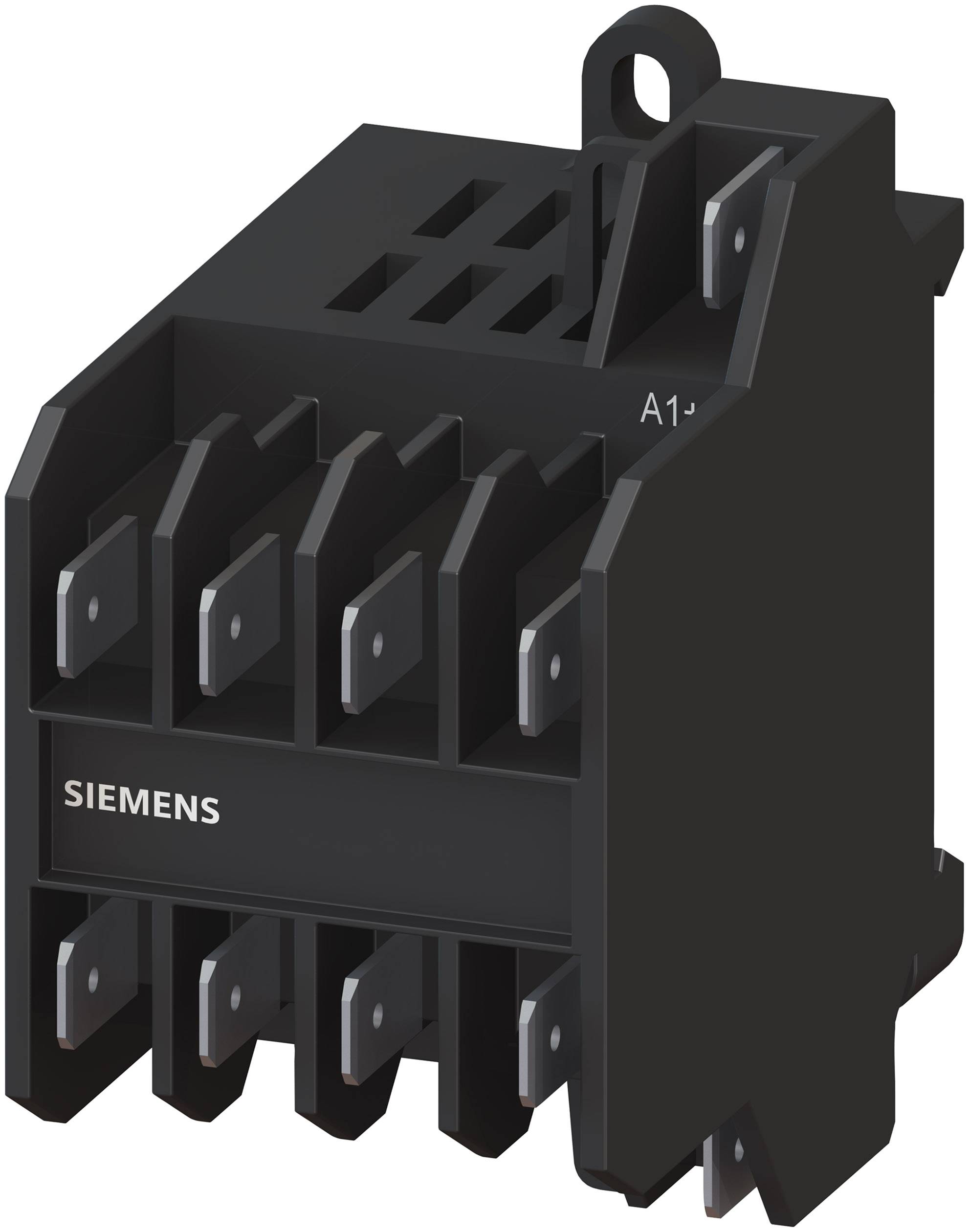Un contacteur Siemens noir avec des contacts visibles et portant la désignation 'A1'. Utilisé pour commander des circuits électriques.