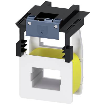 Un composant électrique avec un boîtier noir et une zone intérieure jaune, probablement un transformateur de courant, présente des bornes en haut.