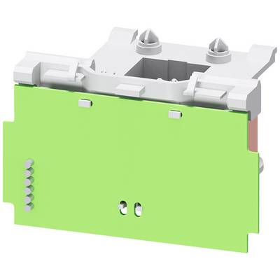 Composant électrique vert avec des bornes métalliques et des vis, probablement destiné à être utilisé dans un armoire électrique ou un circuit.