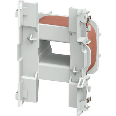 Un composant technique rectangulaire blanc avec un enroulement rouge à l'intérieur, probablement une bobine ou un transformateur.