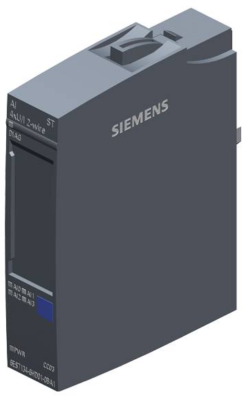 Module d'automatisation Siemens avec un design épuré, indiquant les ports de connexion. Le nom de marque « SIEMENS » visible sur la surface.