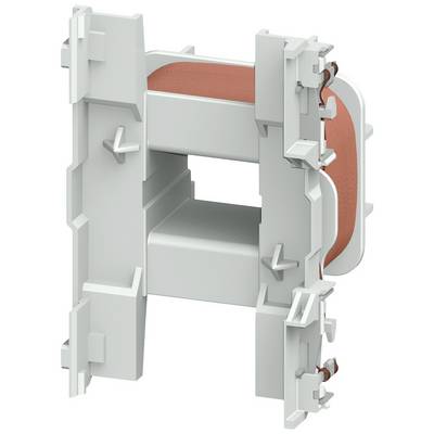 Un boîtier en plastique gris, rectangulaire, enveloppe une bobine orange. Le design présente des ouvertures et des structures de fixation.