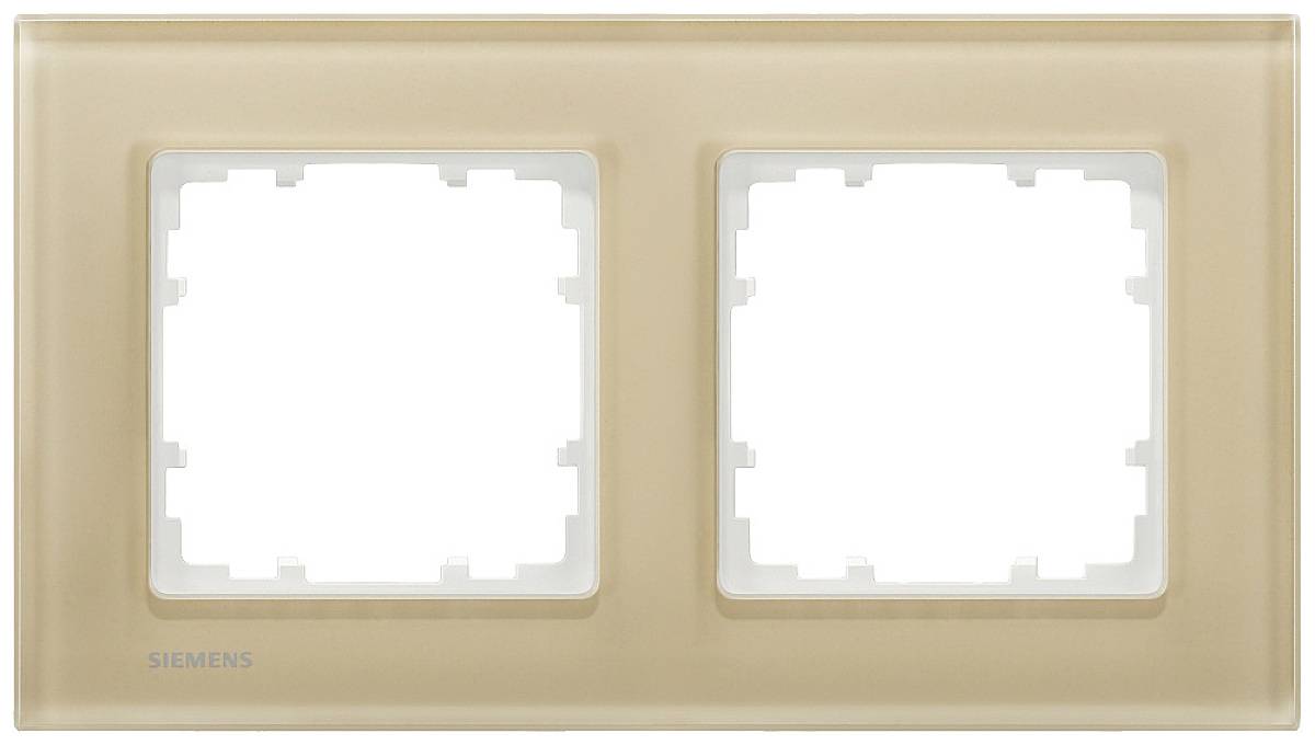 Cadre double en beige pour interrupteurs ou prises, marque Siemens. Adapté pour un montage simple en intérieur.