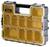 Boîte de rangement en plastique transparent avec un cadre noir et un intérieur jaune. Elle dispose de plusieurs compartiments et d'une poignée sur le dessus.