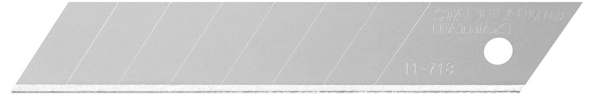 Lame de cutter, couleur argent, pointe biseautée. Contient un trou de fixation. Adaptée aux outils de coupe manuels.