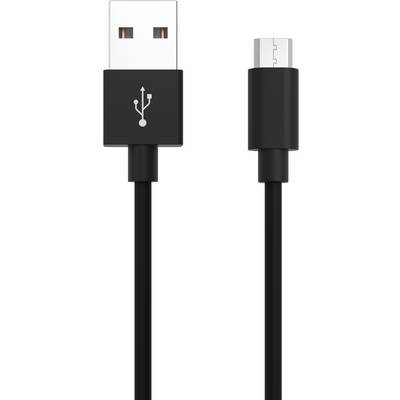 Câble USB noir avec une fiche USB-A et une fiche Micro-USB, utilisé pour charger des appareils ou transférer des données.