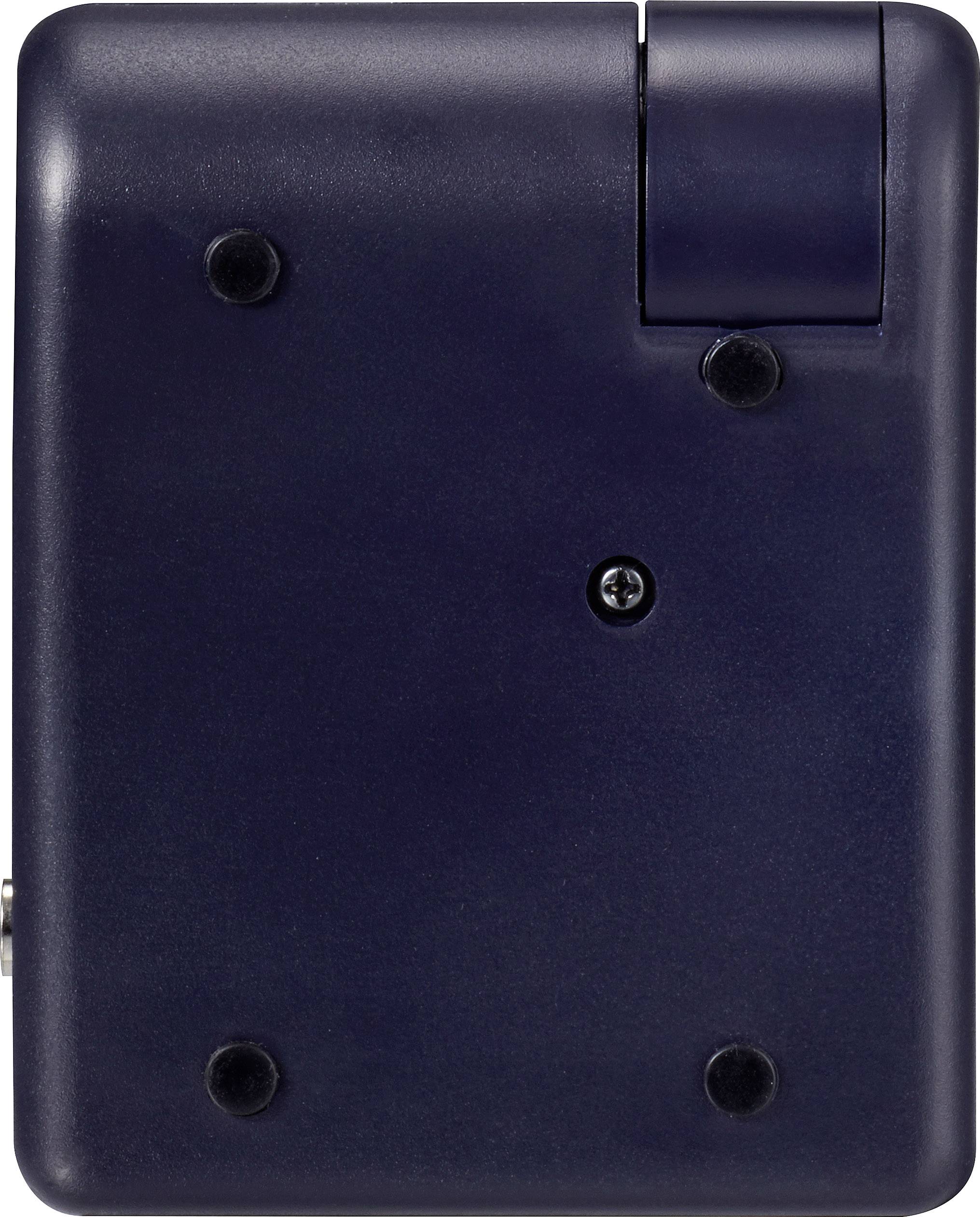 Un appareil électronique noir rectangulaire avec plusieurs boutons sur le devant, probablement une sorte de télécommande.