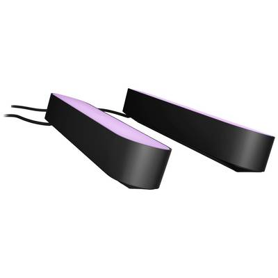 Deux lampes LED noires rectangulaires émettant une lumière violette, placées côte à côte et reliées par des câbles.