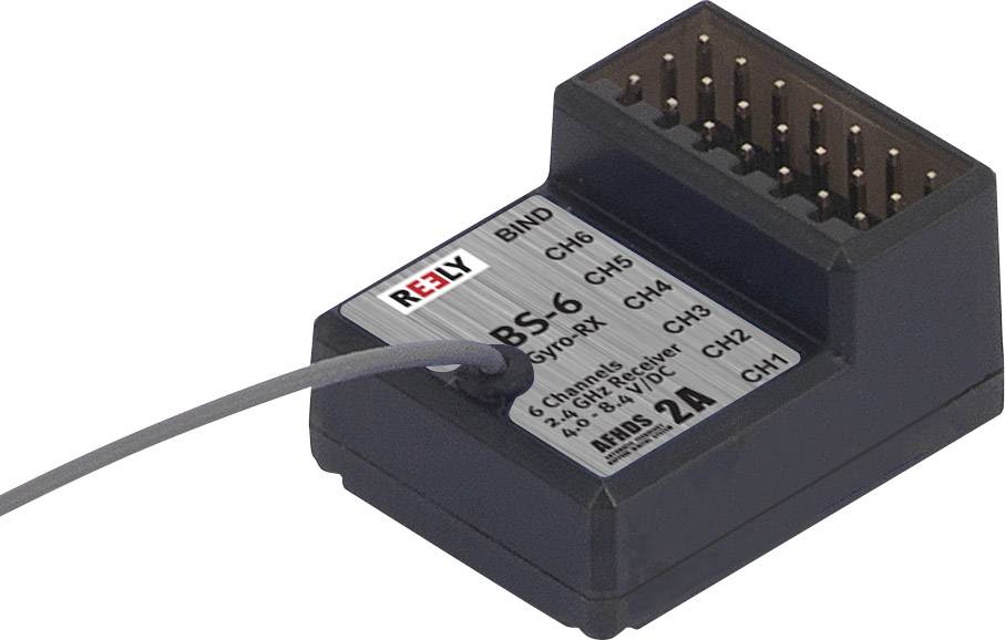 Récepteur 'SB-6 Gyro Rx' avec câble de sortie, 6 canaux, 2,4 GHz DSSS, maximum 2A.