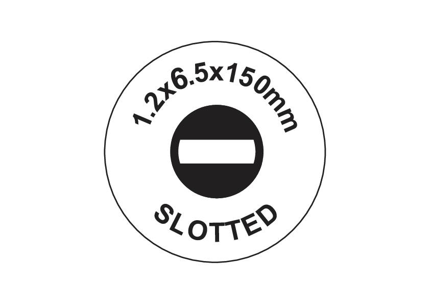 'Schlitz', 1,2 x 6,5 x 150 mm, est affiché de manière centralisée sur un disque.