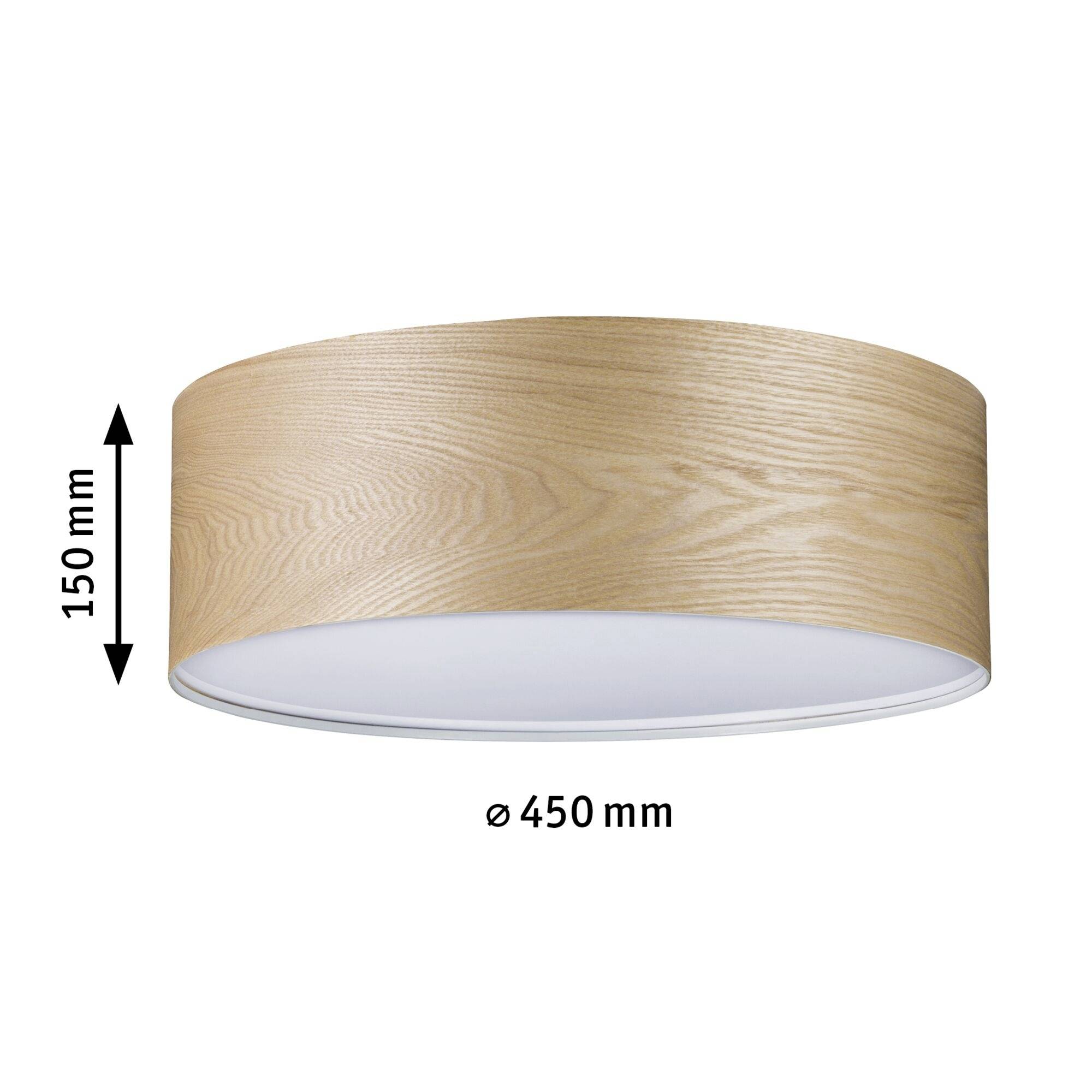 Luminaire plafonnier rond en bois d'un diamètre de 450 mm et d'une hauteur de 150 mm. Parfait pour les espaces intérieurs modernes.