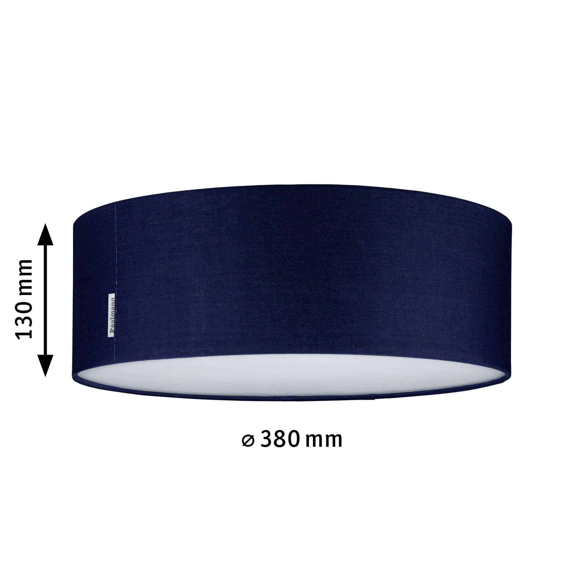 Plafonnier cylindrique bleu foncé, hauteur 130 mm, diamètre 380 mm.