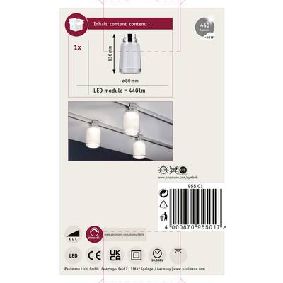 Emballage du produit montrant un module d'éclairage LED, 440 lumens, 38W. Illustration de lampes montées en dessous. Contient également des informations sur le fabricant et des codes-barres.