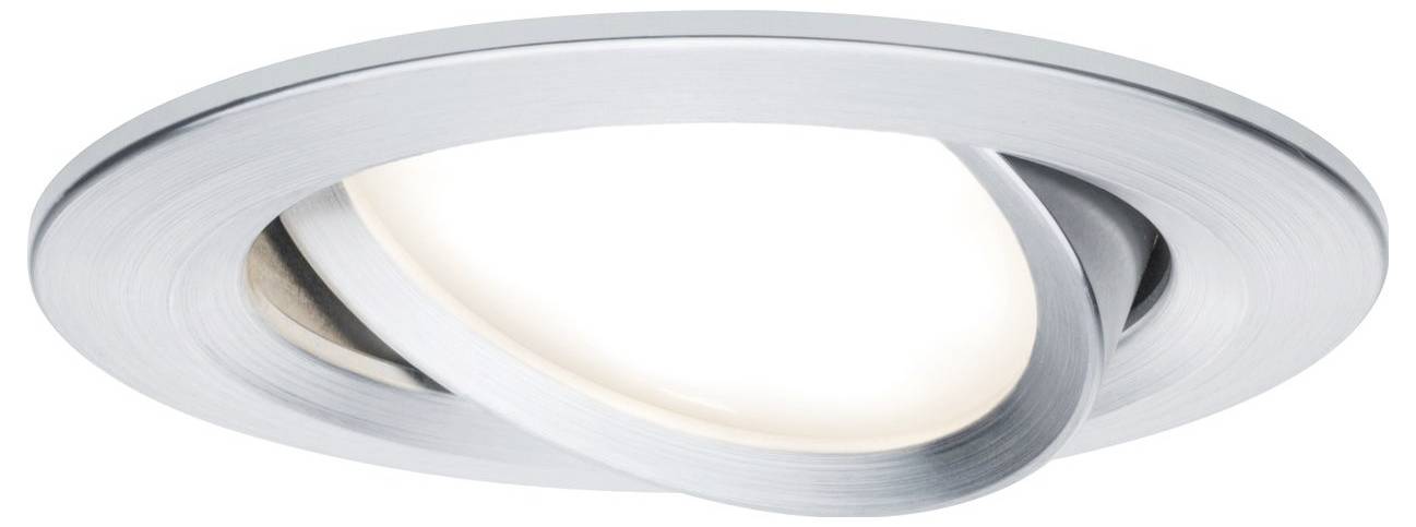 Plafonnier en métal brossé avec cadre rond pivotant et éclairage LED intégré. Design minimaliste.
