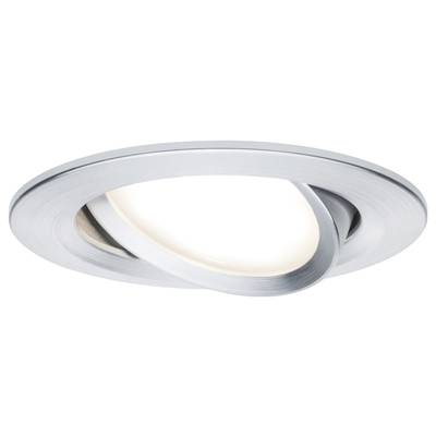 Plafonnier en métal brossé avec cadre rond pivotant et éclairage LED intégré. Design minimaliste.