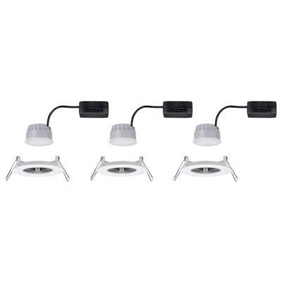 Trois spots encastrables blancs et ronds, avec câblage et support en noir. Adaptés pour une installation au plafond à l'intérieur.