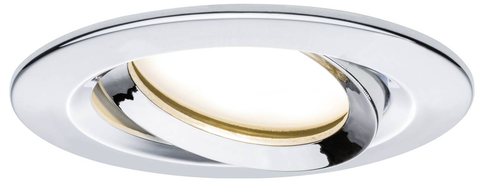 Spot encastrable rond, chromé, avec insert lumineux blanc orientable.