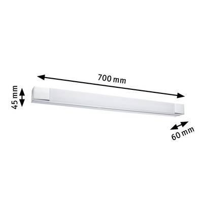 Luminaire LED rectangulaire de 700 mm de longueur, 45 mm de hauteur et 60 mm de largeur.