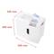 Destructeur de documents compact blanc, dimensions 245 mm (H), 345 mm (L), 385 mm (P), adapté pour le bureau ; insertion du papier par le haut.