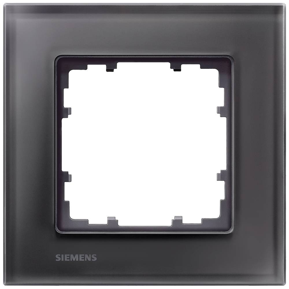Cadre d'interrupteur Siemens noir avec ouverture intérieure carrée, design simple, adapté pour une installation murale dans les espaces résidentiels.