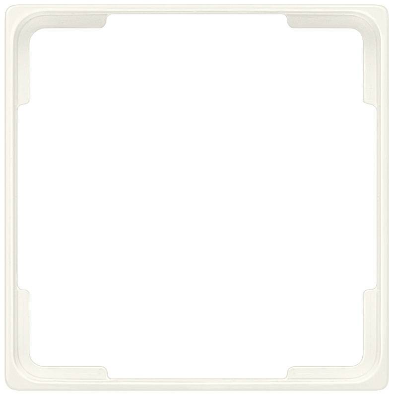 Cadre en plastique blanc, vide, carré, avec des coins arrondis et un profil plat.