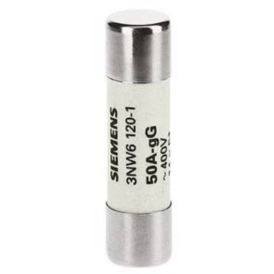 Fusible Siemens portant l'inscription '50A-gG 400V', généralement utilisé dans les systèmes électriques de protection.
