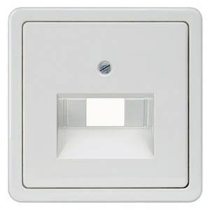 Plaque de commutateur blanc avec ouverture rectangulaire pour l'installation de modules, vis de fixation centrale visible.