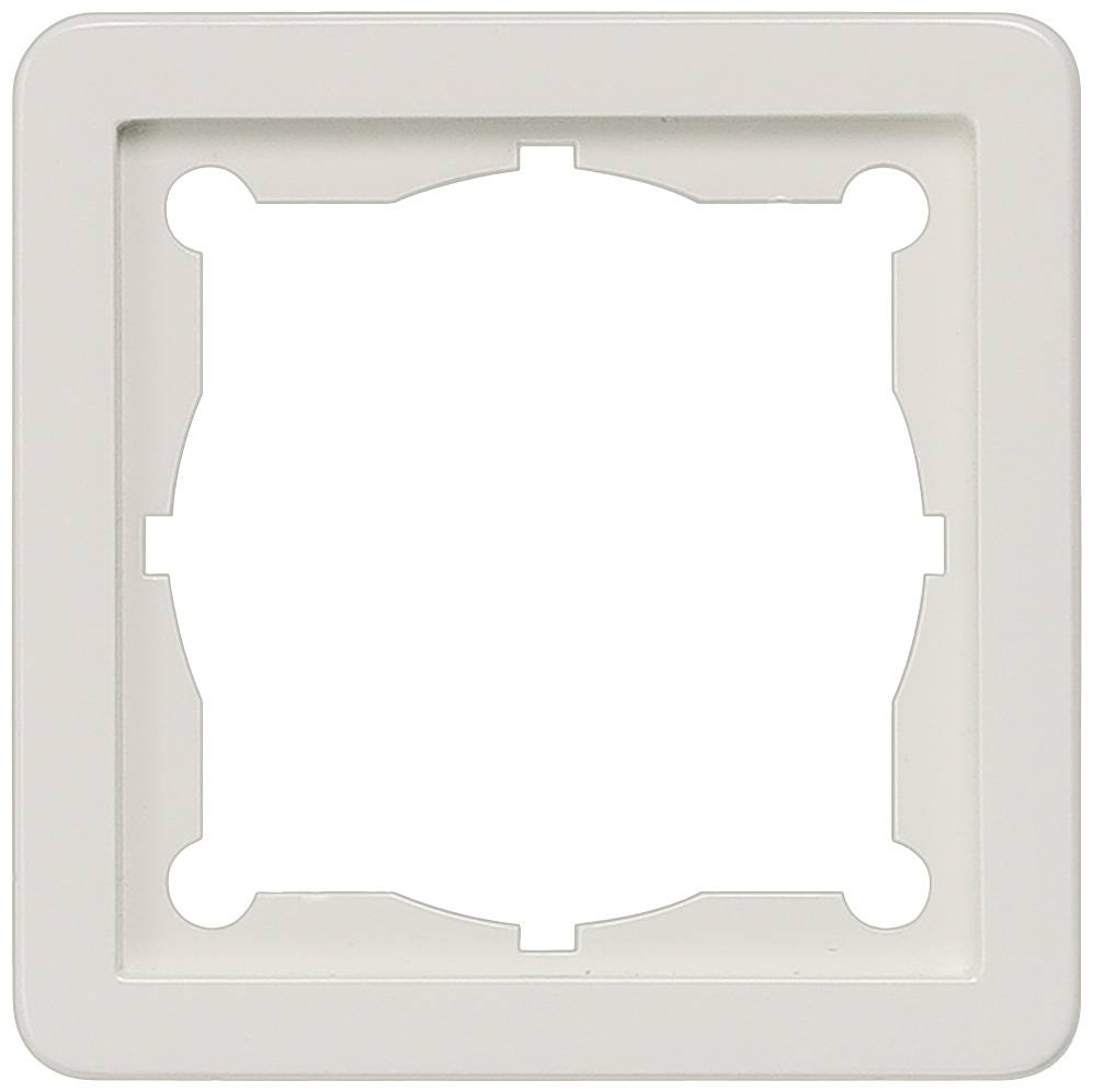 Un cadre d'interrupteur carré blanc, sans interrupteur, adapté à l'installation dans une ouverture murale standard.
