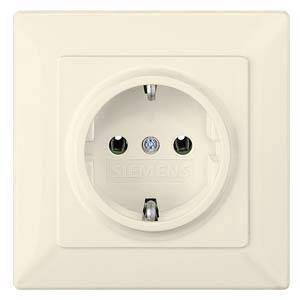 Prise électrique blanche sur un mur, adaptée à une fiche bipolaire, avec une ouverture ronde et deux contacts métalliques.