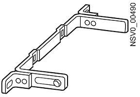 Dessin technique linéaire d'un équerre métallique avec trois points de fixation et l'étiquette 'NSV0_00490' sur le côté droit.
