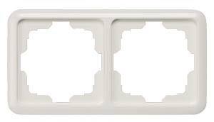 Cadre double blanc pour prises de courant ou interrupteurs, rectangulaire avec des coins arrondis, deux découpes pour installations.