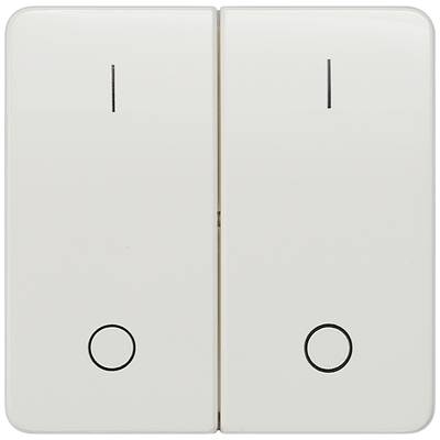 Deux interrupteurs blancs côte à côte, chacun avec un petit cercle noir et une ligne en haut.