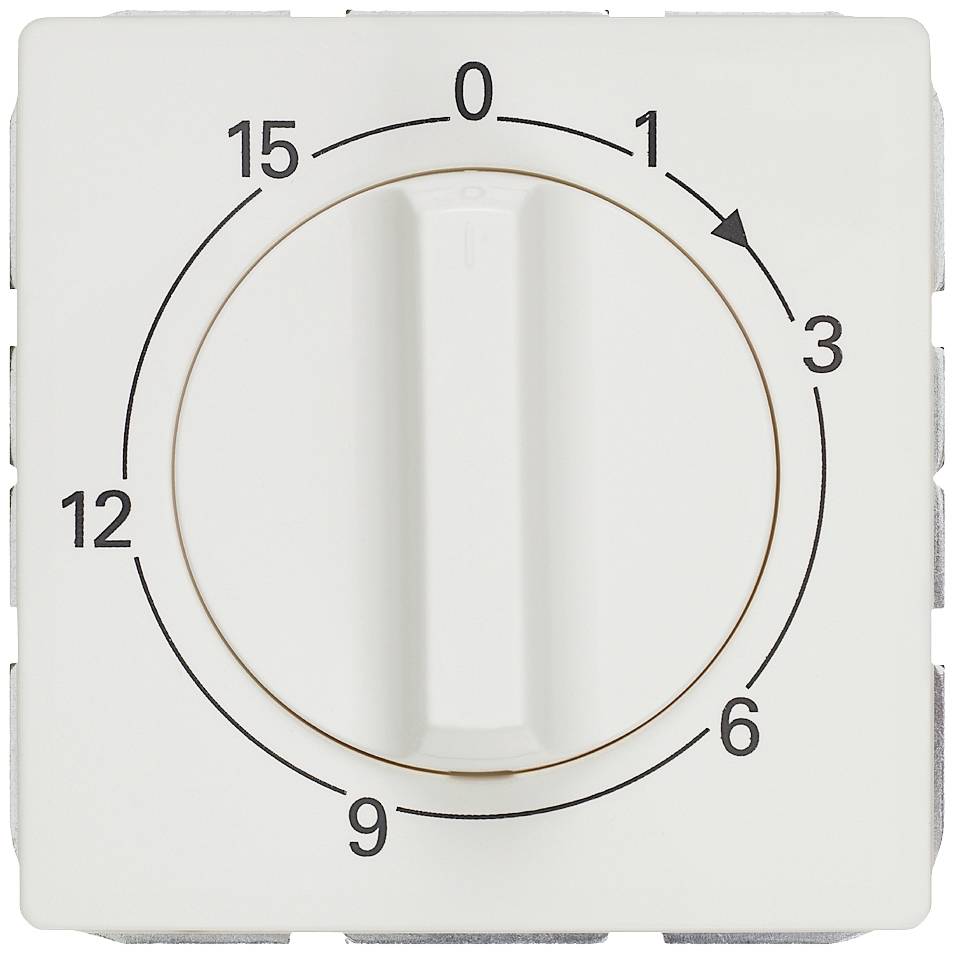 Un bouton rotatif blanc avec des chiffres de 0 à 15, pointant sur 3. Idéal pour des réglages temporisés ou des fonctions de minuterie.