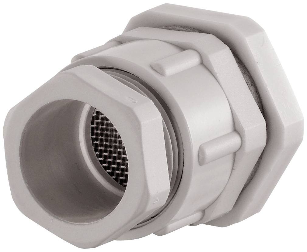 Raccord de tuyau d'eau en laiton avec tamis intégré, en plastique blanc, adapté pour l'irrigation de jardin ou les installations domestiques.