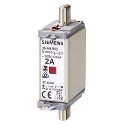 'Fusible 3NA6 802 de Siemens', 2 Ampères, 500V/120kA, fabriqué en Allemagne, certifié CE, pour installations électriques.