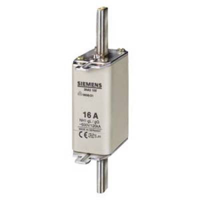 'Fusible de protection, 16 A, 500 V, de Siemens, illustré dans une disposition verticale. Adapté pour les circuits de protection électrique.'