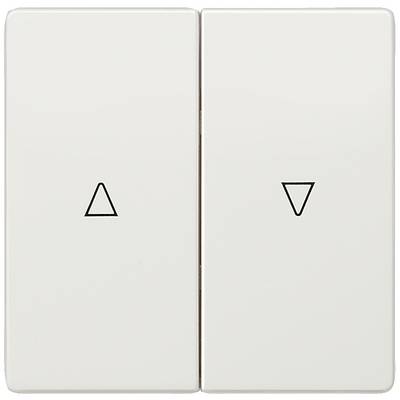 Deux interrupteurs blancs côte à côte. L'interrupteur de gauche présente un triangle pointant vers le haut, celui de droite un triangle pointant vers le bas.