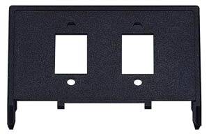 Plaque en plastique noir avec deux ouvertures rectangulaires, adaptée à l'installation d'interrupteurs ou de prises de courant.