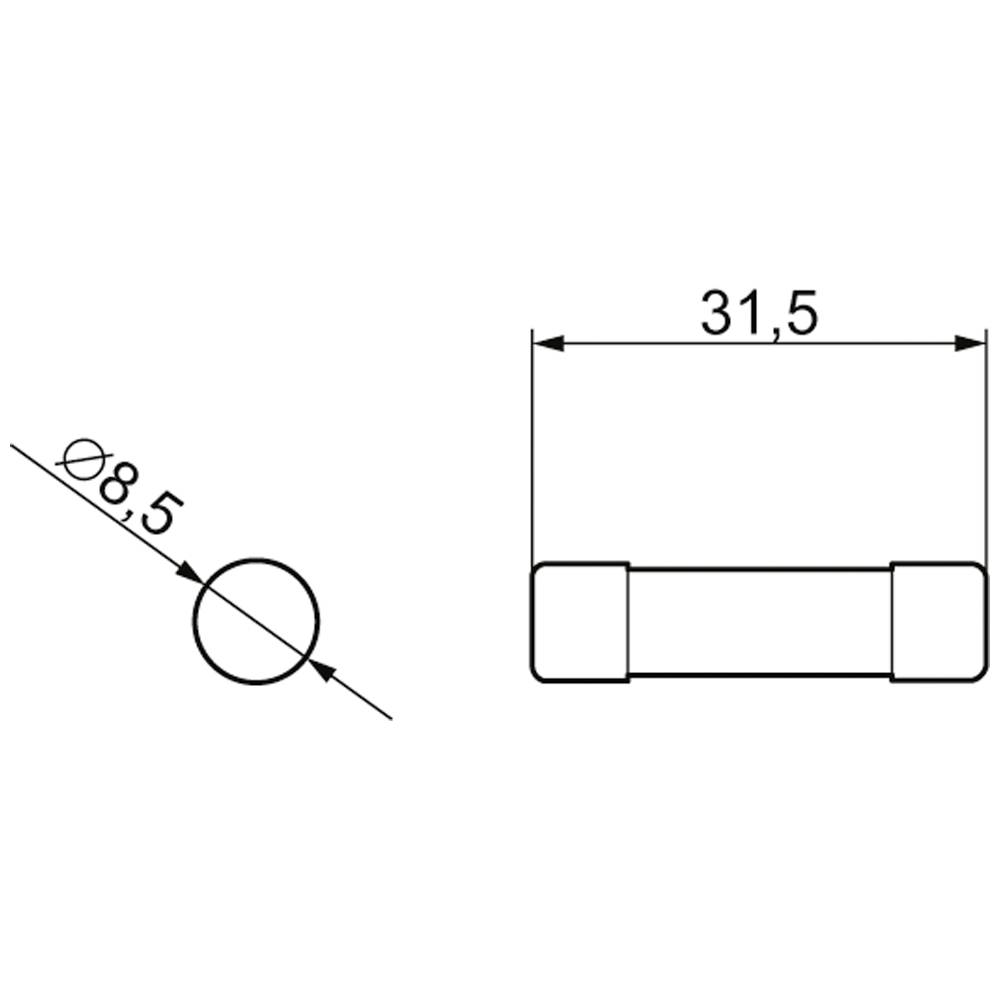 Dessin technique d'un composant cylindrique de diamètre Ø8,5 mm et de longueur 31,5 mm.