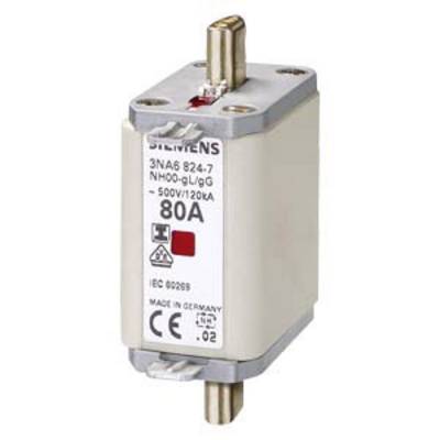 Un fusible cylindrique NH de Siemens, type 3NA6, 80A, 500V/120kA, marqué CE et conforme aux normes IEC 60269.