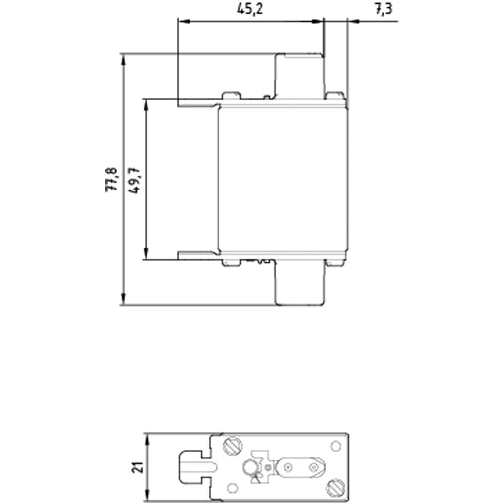 Dessin technique d'un composant mécanique avec dimensions : Largeur 45,2 mm, Hauteur 77,8 mm, Profondeur 21 mm. Vue de face et vue latérale.