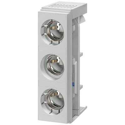 Un socle gris en céramique pour trois ampoules, disposées verticalement, avec des contacts métalliques. Adapté pour les éclairages industriels.