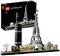 Ensemble LEGO Architecture 'Paris' avec la Tour Eiffel, l'Arc de Triomphe et d'autres monuments parisiens, vue du modèle et de la boîte.