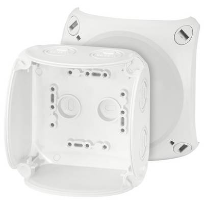 Deux boîtiers en plastique blanc de forme carrée, dotés de bords arrondis, présentant plusieurs trous de montage et des passages de câbles.