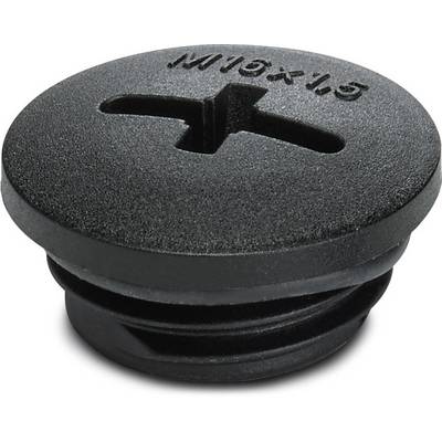Bouchon en plastique noir avec fente cruciforme et inscription moulée 'M16x1.5'.