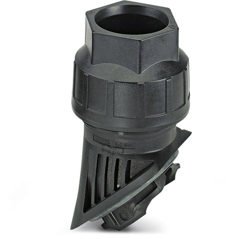 Un adaptateur en plastique noir à surface hexagonale et avec des fentes aérées, probablement conçu pour la ventilation.